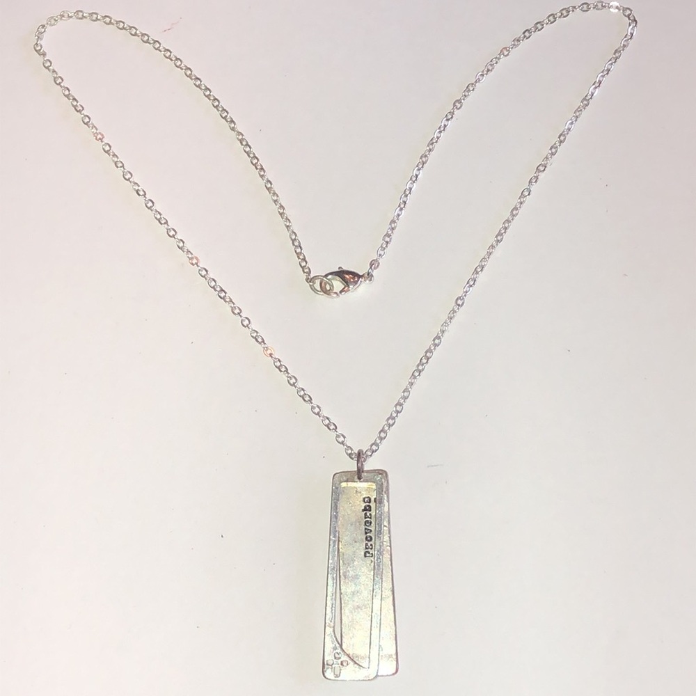 Proverbs Silver Tone Rectangular Religious Pendan… - image 3